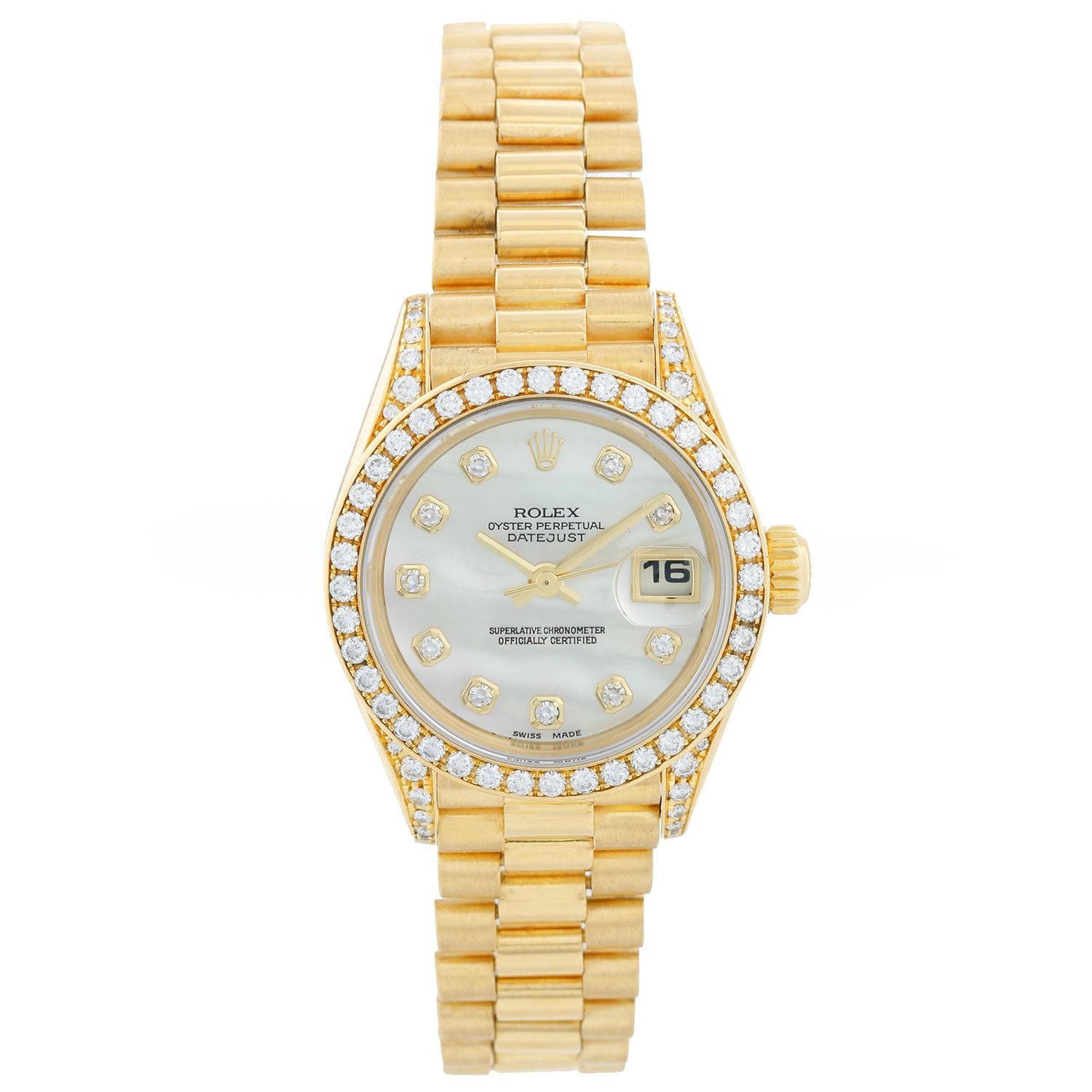 ROLEX OYSTER PERPETUAL DATEJUST Presidential 26mm 18K Yellow Gold FACTORY  DIAMOND Watch