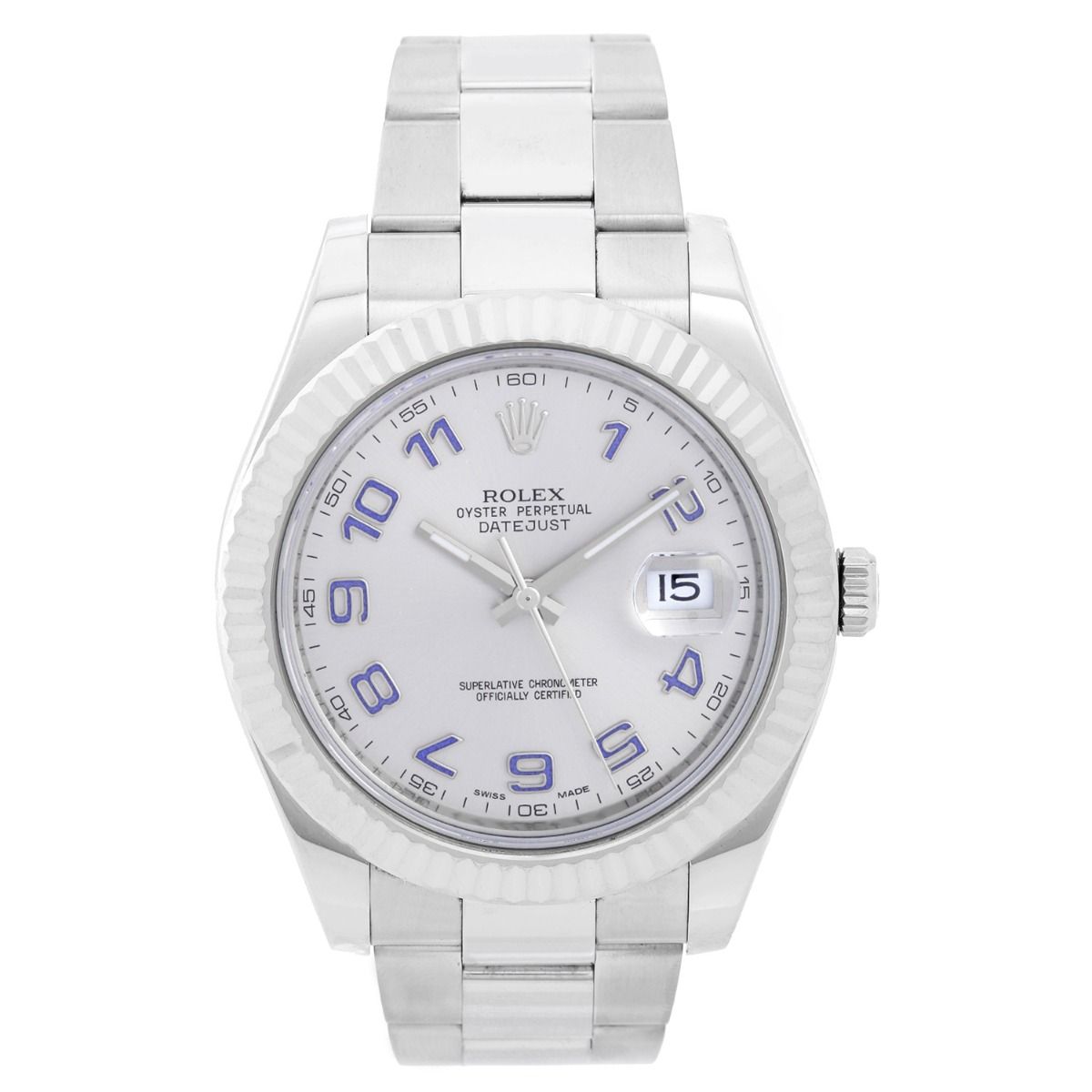 Rolex Datejust II Watch Silver/Blue Arabic Dial 116334