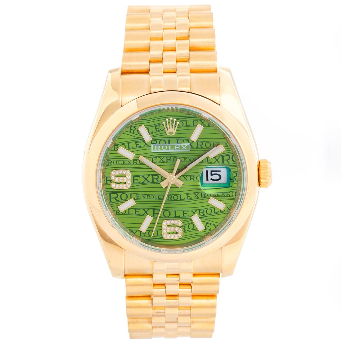 Rolex datejust clearance gold green dial