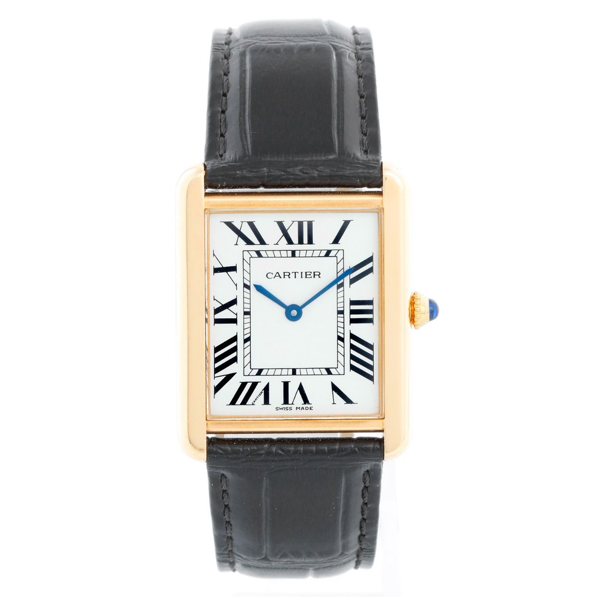 Cartier Tank Solo 18K Yellow Gold Men s Black Strap Watch