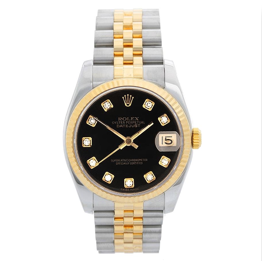 Rolex Datejust Men's & Gold Watch Black Diamond Dial