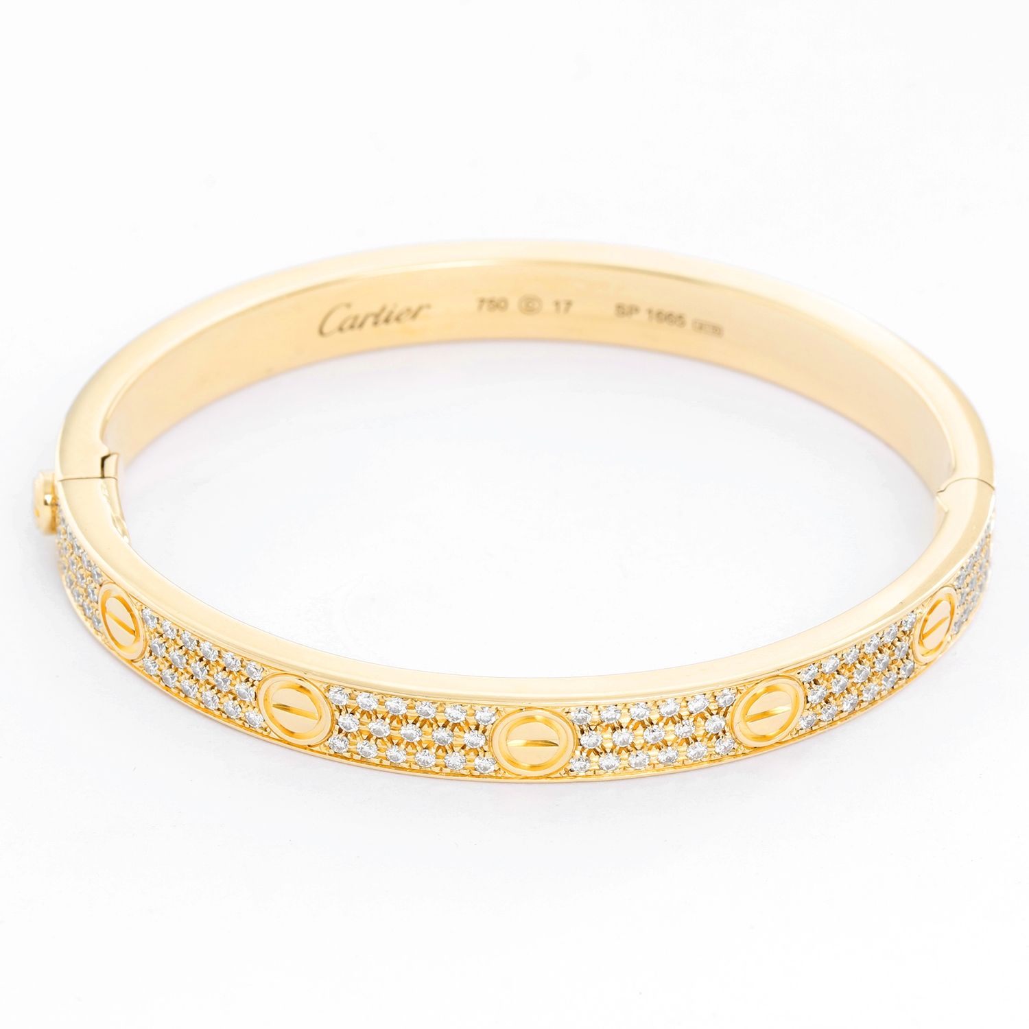 Cartier Love Pave Diamond Bracelet 18k Yellow Gold Size 18