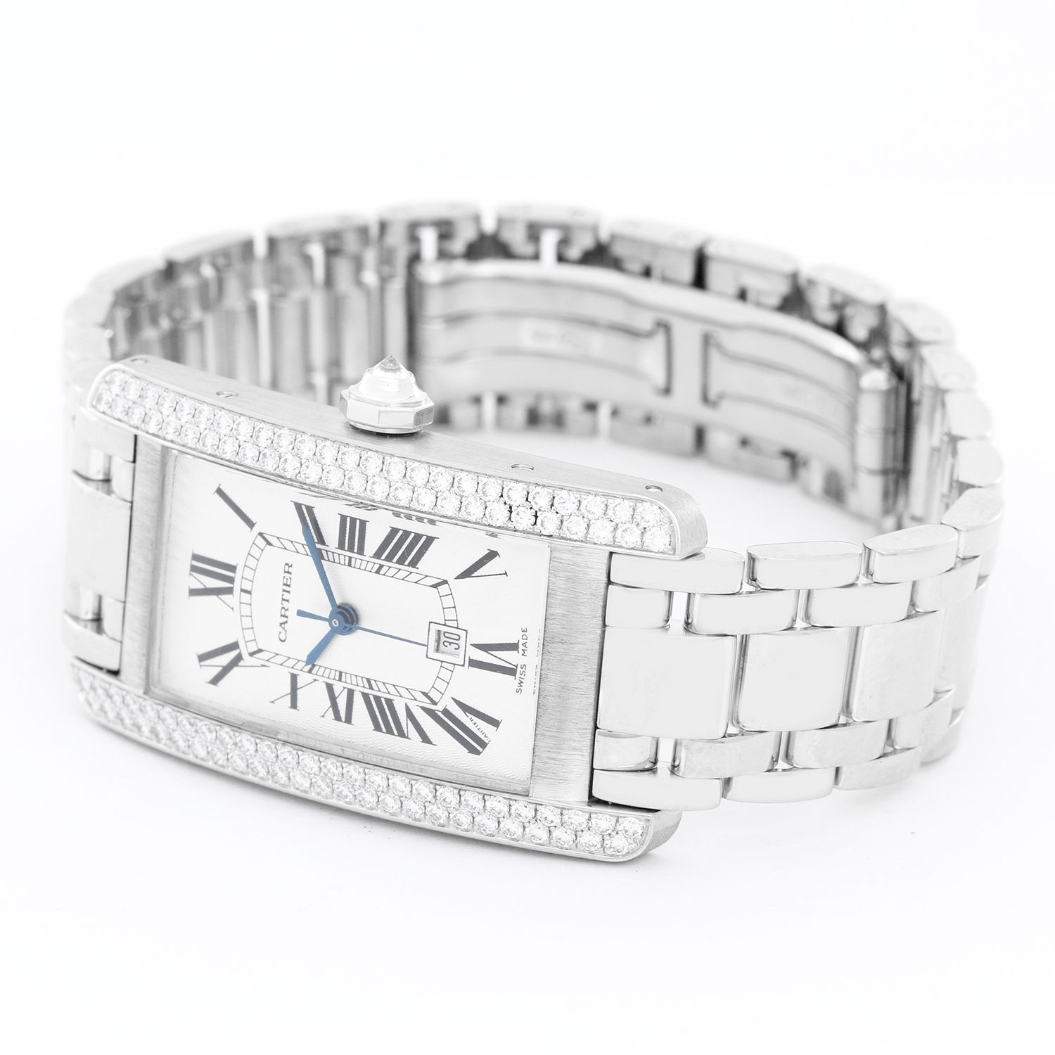 Cartier Tank Americaine MM White Gold Diamonds Watch WB702651
