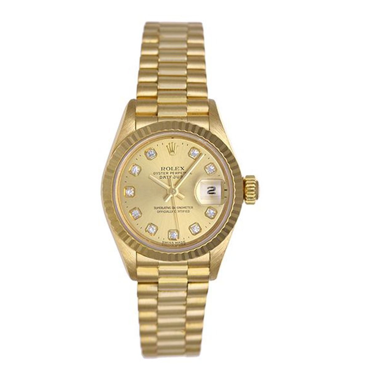 Full 18kt Gold 26mm Factory Diamond Rolex Datejust Come Auction