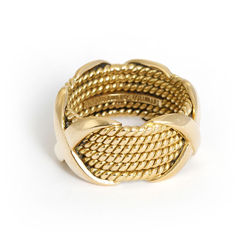 Tiffany & Co Schlumberger 18K Yellow Gold Platinum Diamond Rope Ring Size 6.5