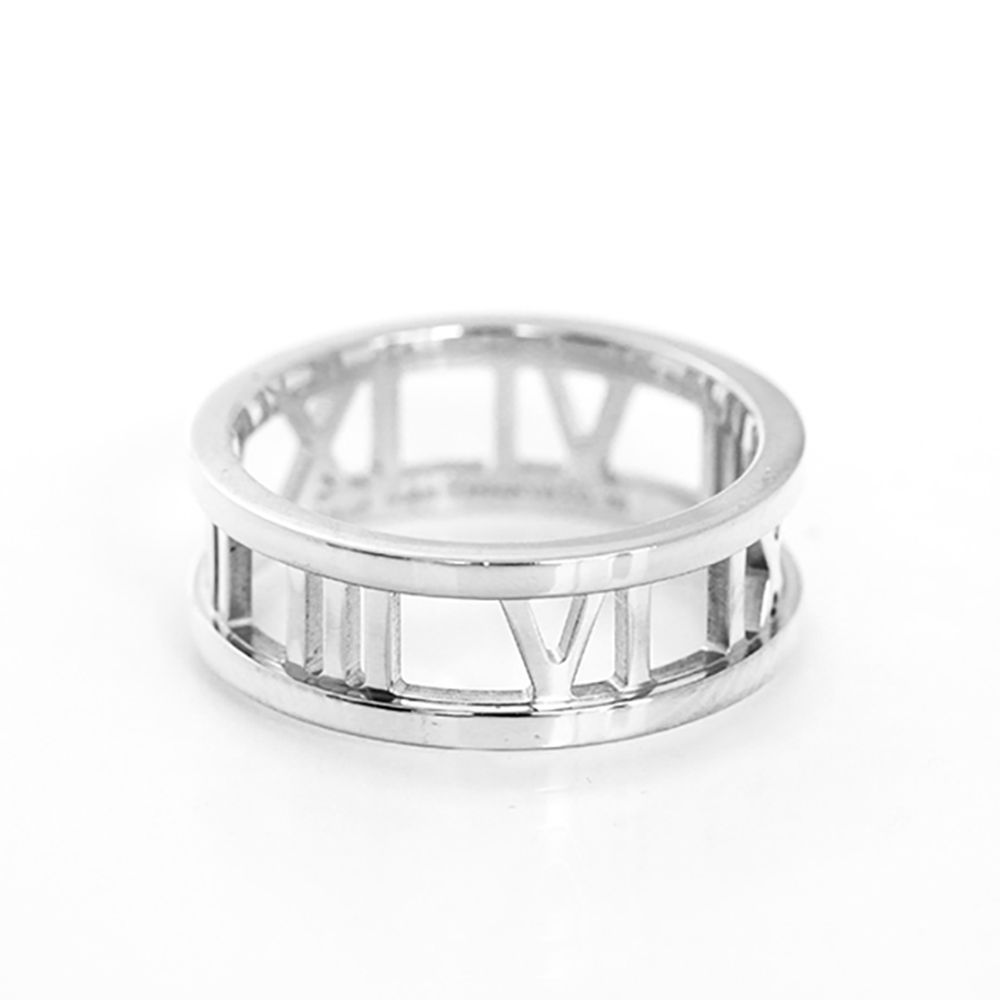 Tiffany & Co. 18k White Gold and Diamond Atlas Roman Numeral Ring Size 5.75  – Engagement Corner