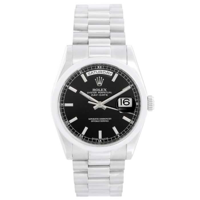 Rolex Platinum President Day Date Men s Watch 118206 black Dial