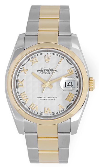 Rolex Datejust Men s 2 Tone Watch Ivory Pyramid Dial 116203