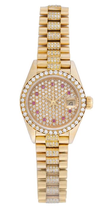 Ladies Rolex President 18k Gold Diamond Watch 69138