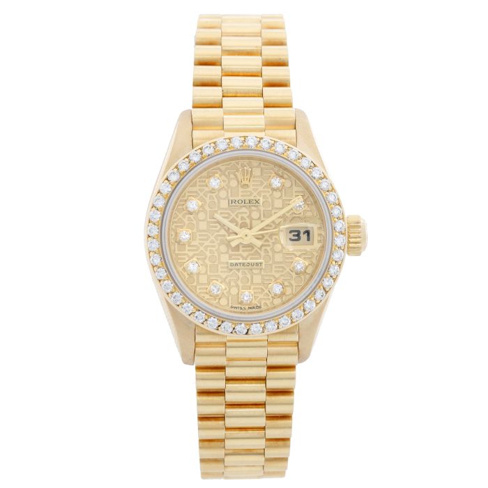 Ladies Rolex President 18k Gold Diamond Watch 69138