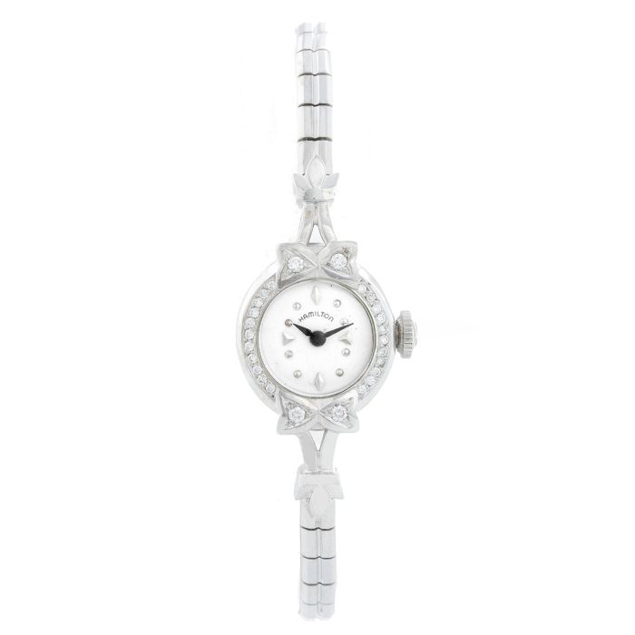 Ladies Vintage Hamilton 14k White Gold Diamond Watch