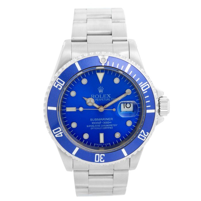 Rolex Submariner Custom Blue Dial Bezel Men s Steel Watch 16610