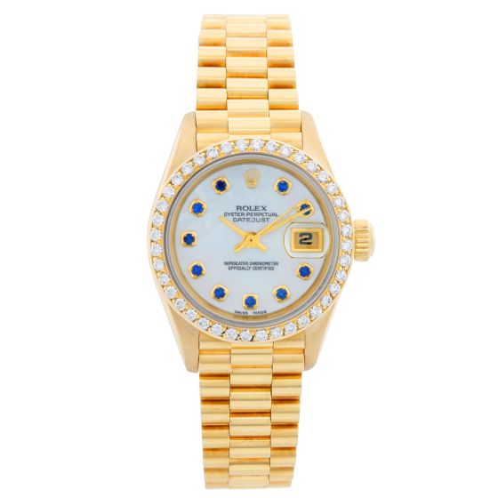 Ladies Rolex President 18k Gold Sapphire Watch 69138